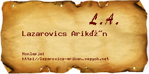 Lazarovics Arikán névjegykártya